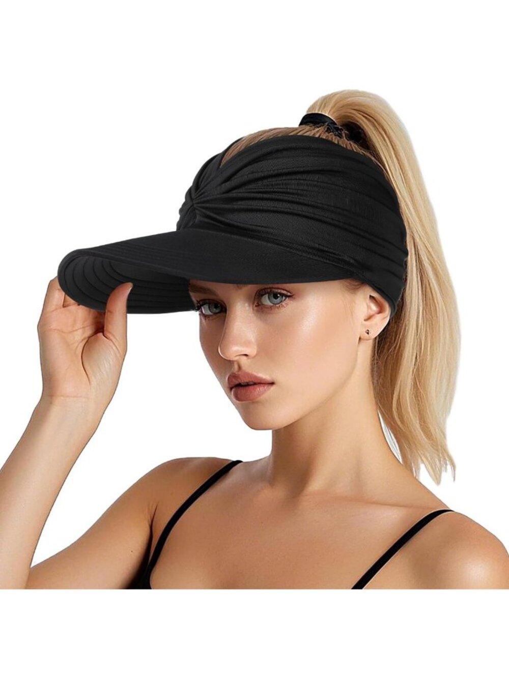 Wide Brim Sun Hat for Women, UV Protection, Lightweight & Foldable Ponytail Cap